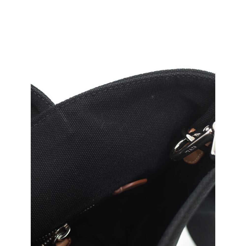 Prada canvas Logo 2way Shopping Convertible Black Tote Canapa - Picture 4 of 9